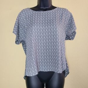 Alfani Petite Blouse Size 4P Gray White Chevron Dolman Sleeve Polka Dot